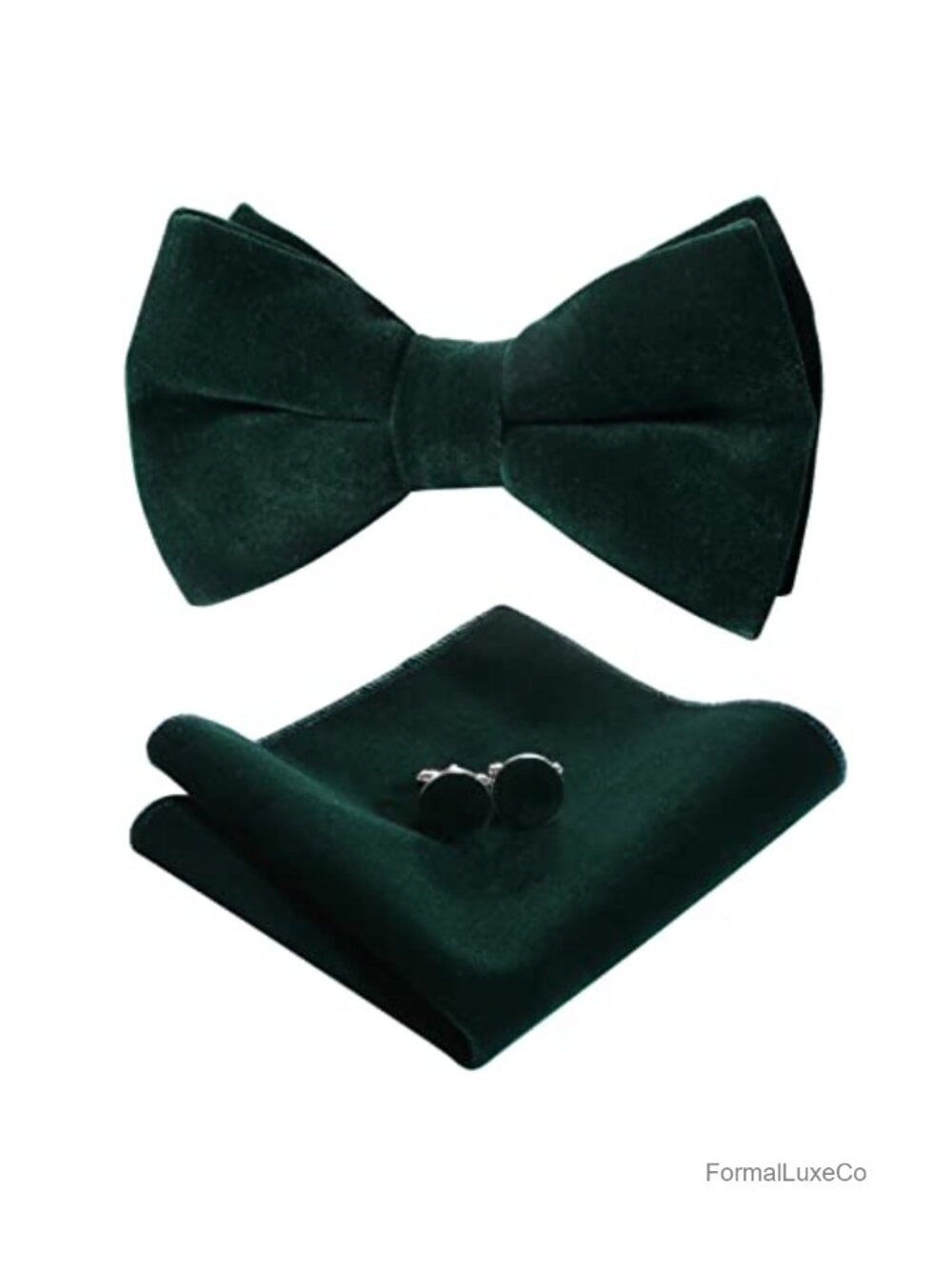 Men's Pre-tied Velvet Bowtie with Pocket Square and Cufflinks Set